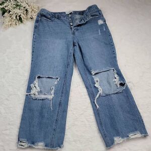 VANILLA STAR Wide Leg Baggy Cropped Distressed Button Fly Jeans [SIZE 29"]‎